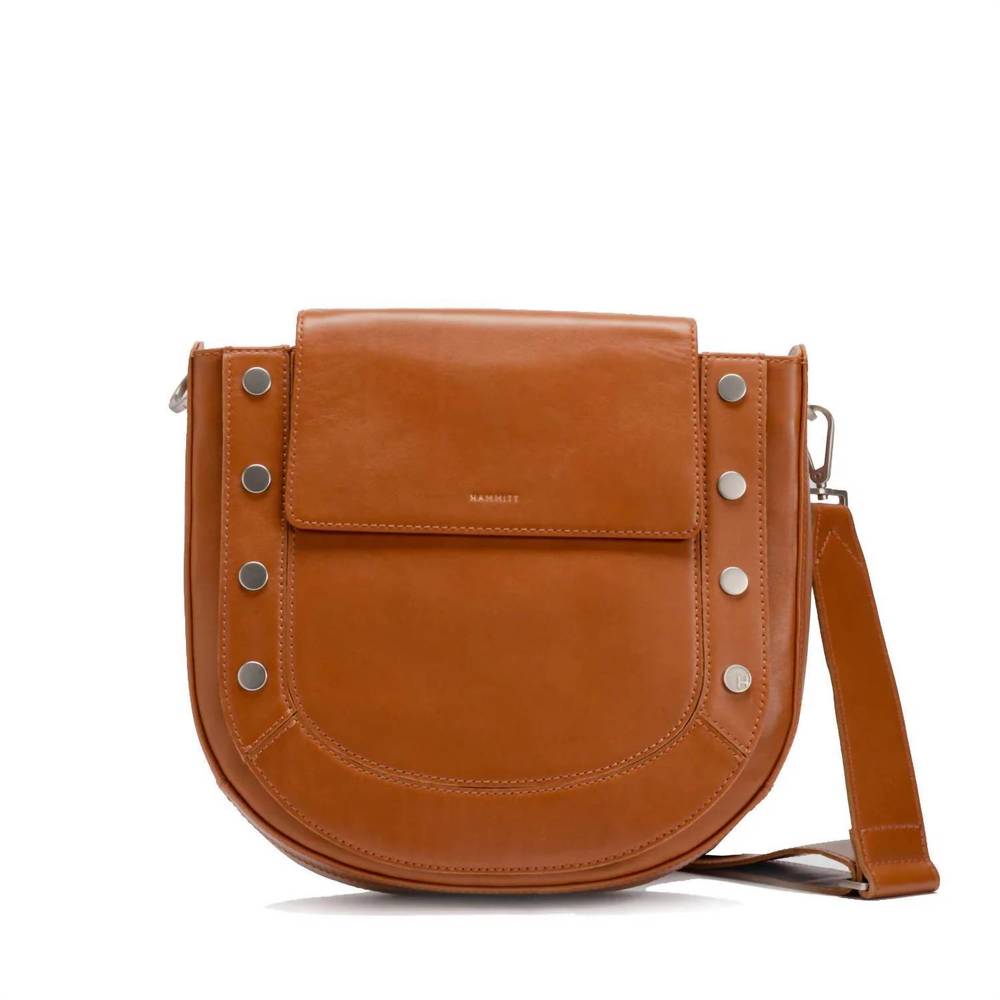 Hammitt Kayce saddle bag crossbody in cognac brown with silver